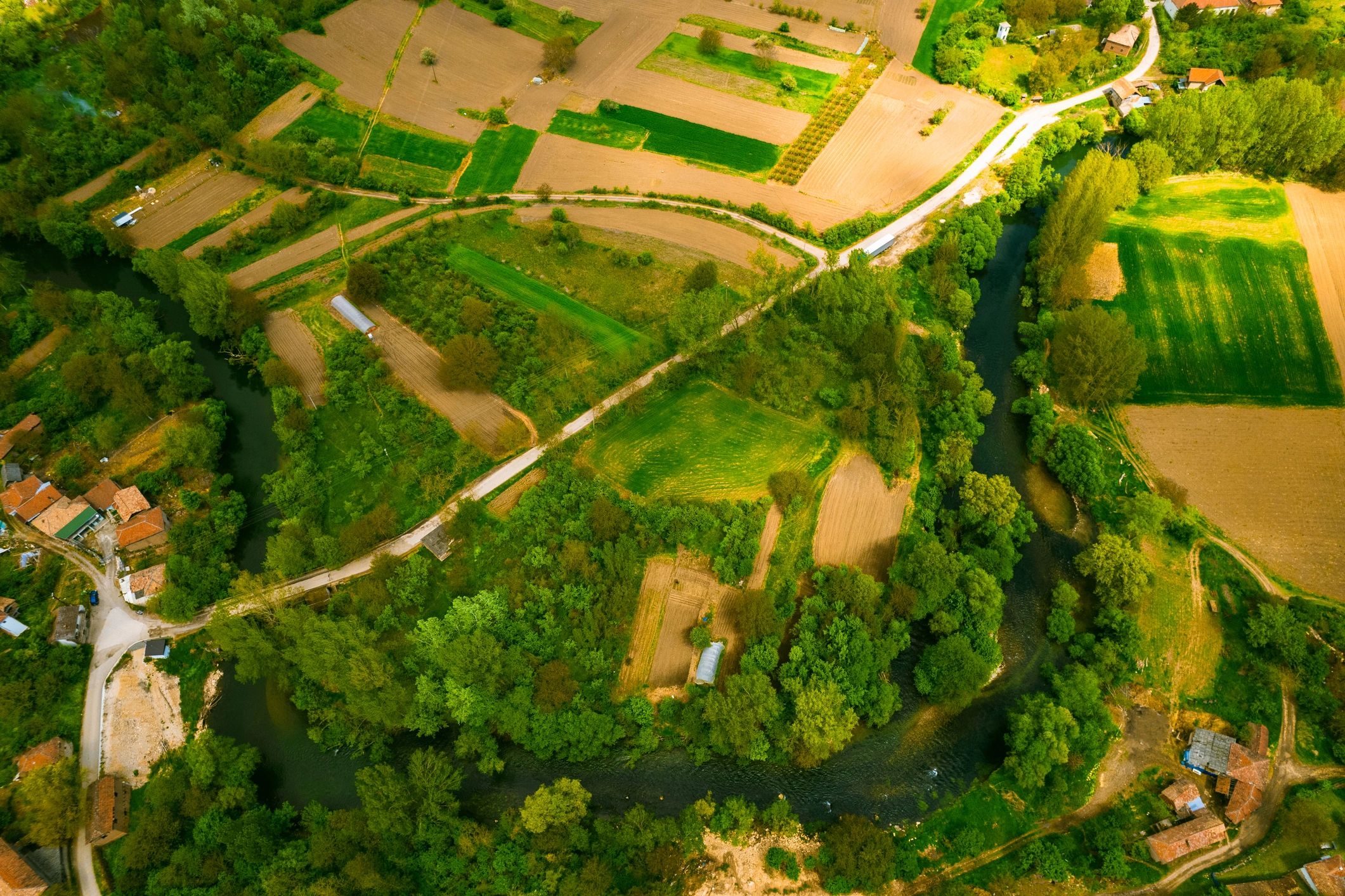 Aerial view of productive agricultural land